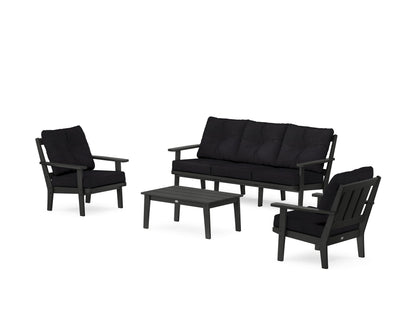 POLYWOOD® Oxford 4-Piece Deep Seating Set with Sofa in Black / Midnight Linen