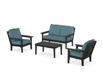 Country Living Cottage 4-Piece Deep Seating Set with Loveseat in Black / Ocean Teal