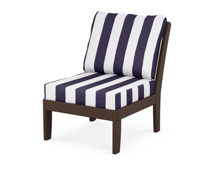 POLYWOOD® Braxton Modular Armless Chair in Mahogany / Cabana Stripe Navy