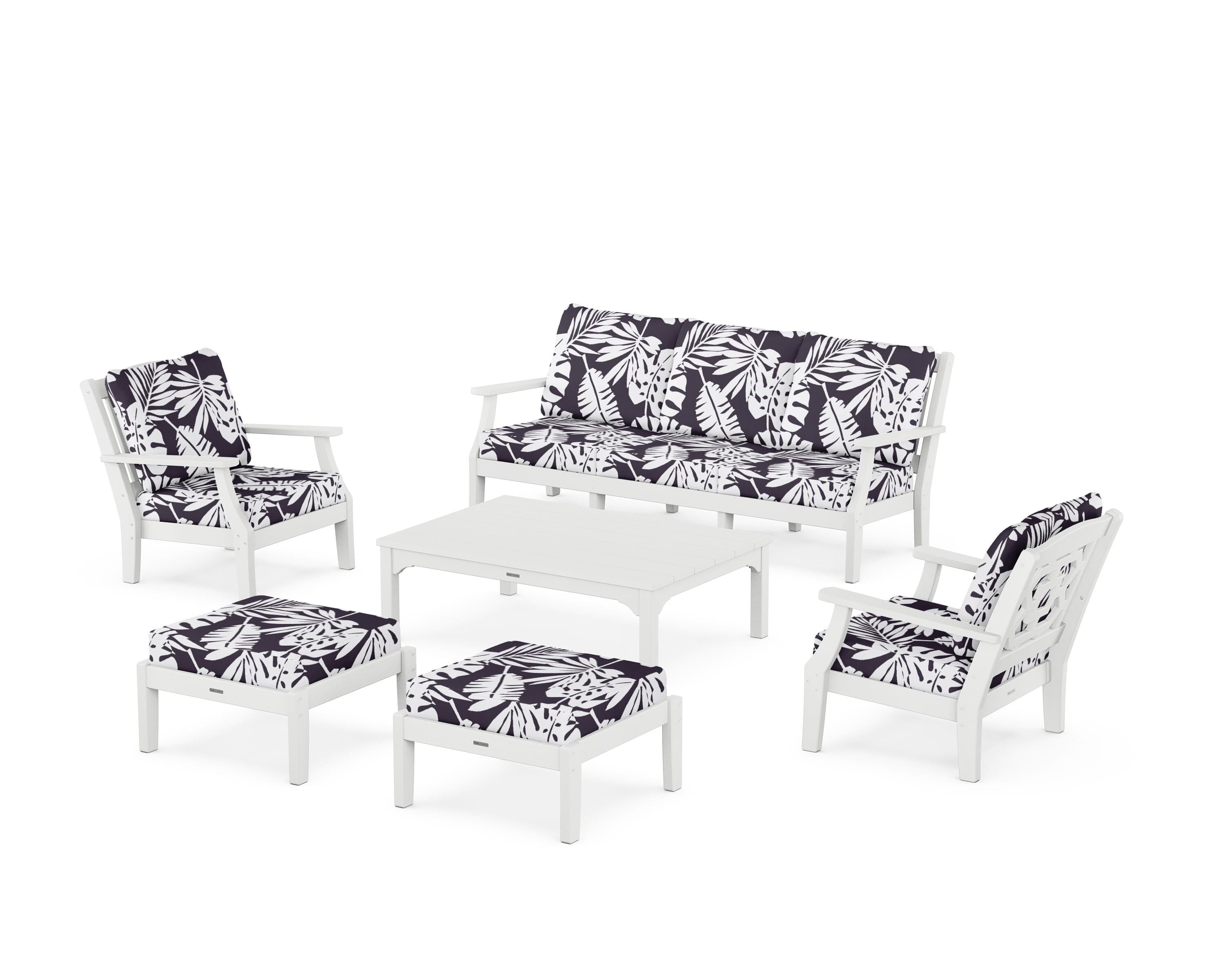 Martha Stewart by POLYWOOD® Chinoiserie 6-Piece Lounge Sofa Set in White / Leaf Navy