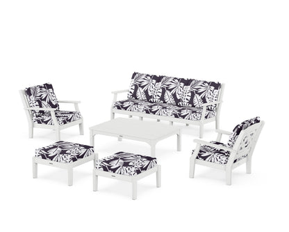 Martha Stewart by POLYWOOD® Chinoiserie 6-Piece Lounge Sofa Set in White / Leaf Navy