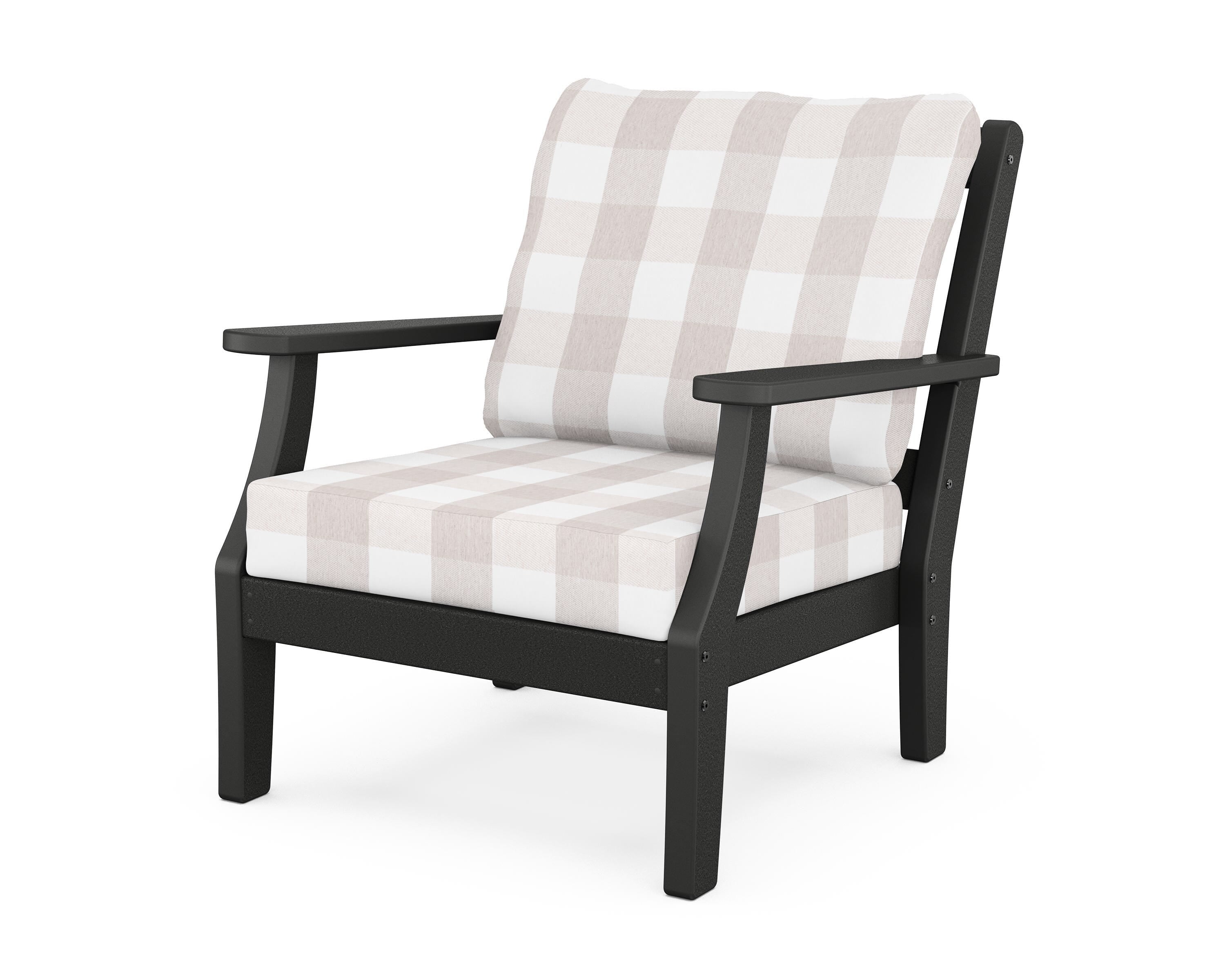 Martha Stewart by POLYWOOD® Chinoiserie Deep Seating Chair in Black / Buffalo Plaid Dune Burlap