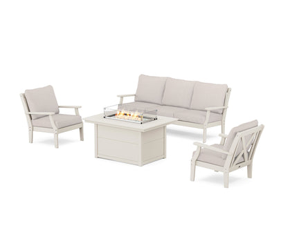 POLYWOOD® Braxton Deep Seating Fire Pit Table Set in Sand / Dune Burlap