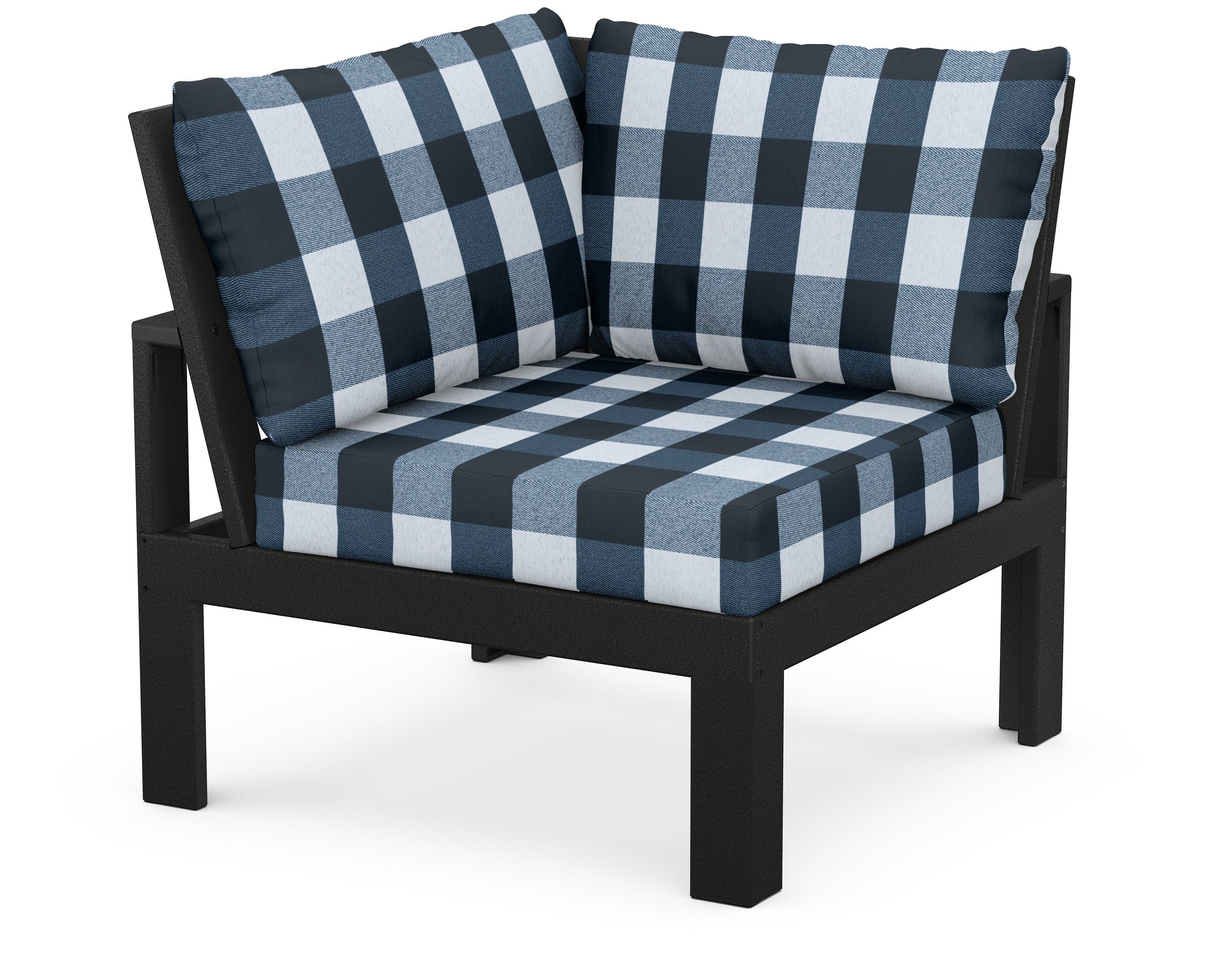 Unbranded Modular Corner Chair in Black / Buffalo Plaid Marine Indigo