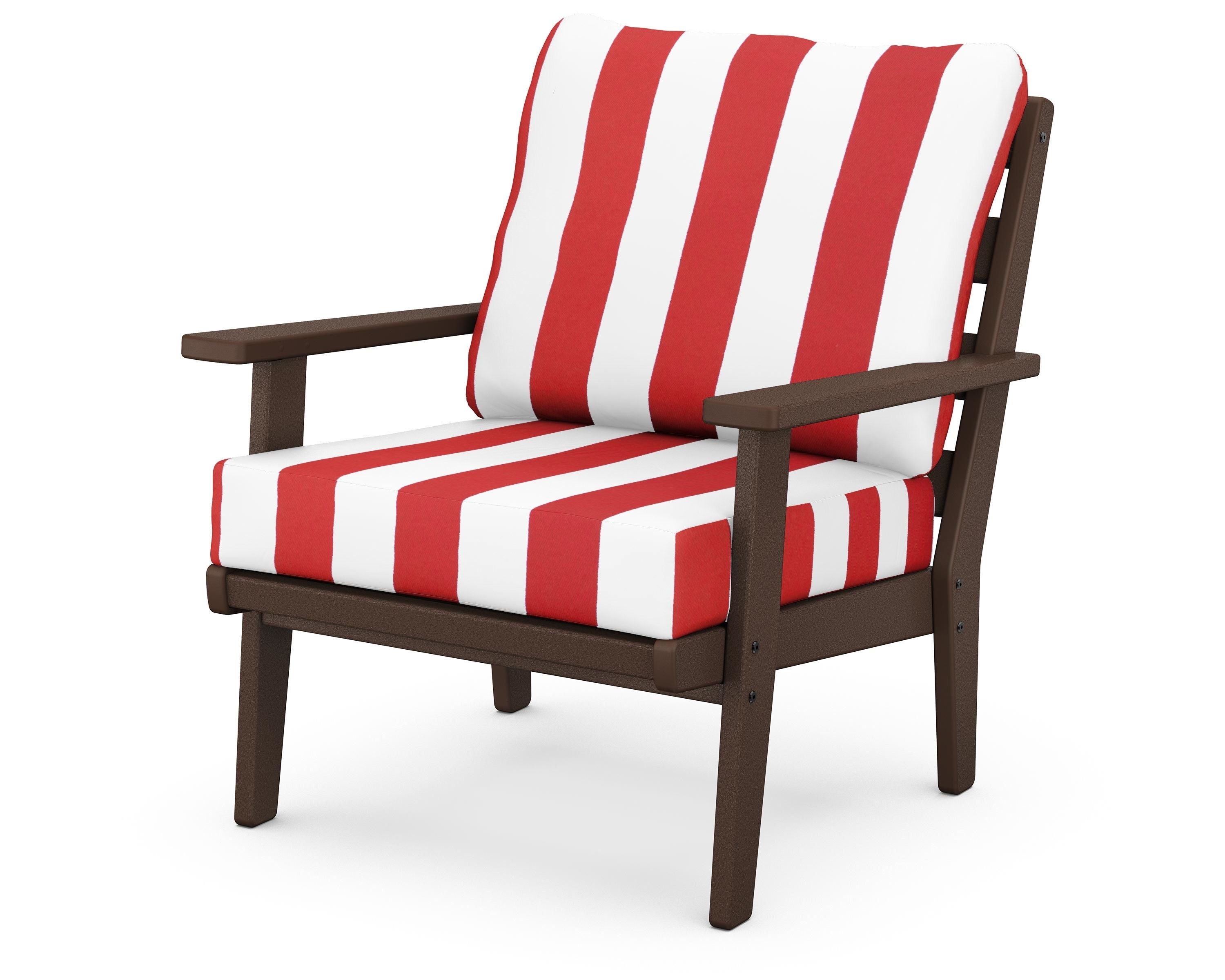 POLYWOOD® Grant Park Deep Seating Chair in Mahogany / Cabana Stripe Crimson