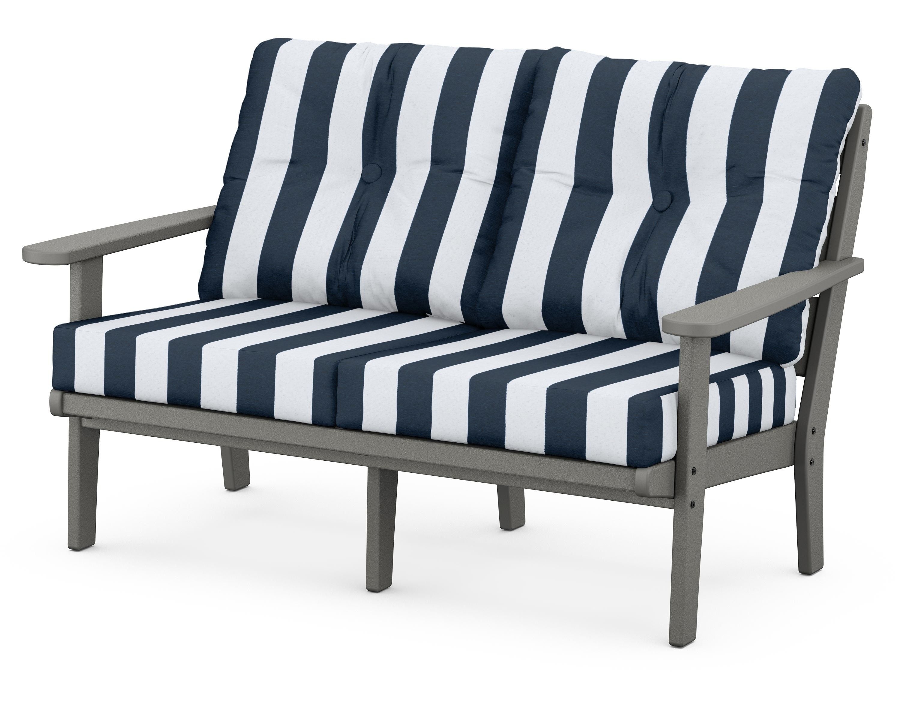 POLYWOOD® Lakeside Deep Seating Loveseat in Slate Grey / Cabana Stripe Marine Indigo