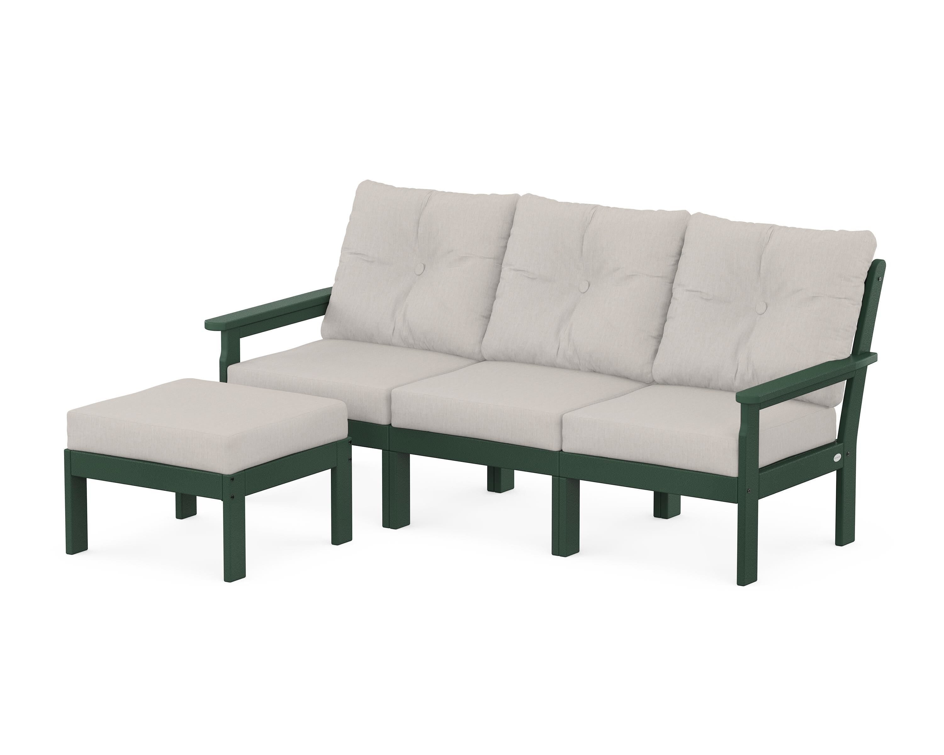 POLYWOOD® Vineyard 4-Piece Sectional with Ottoman in Green / Cast Ash