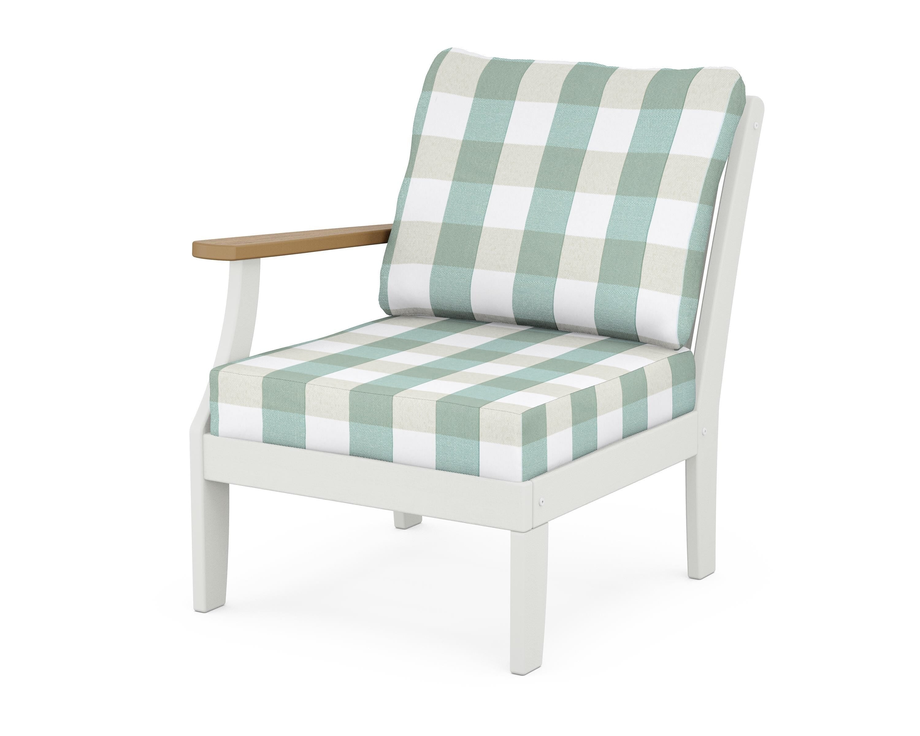 POLYWOOD® Braxton Modular Left Arm Chair in White / Natural / Buffalo Plaid Glacier Spa