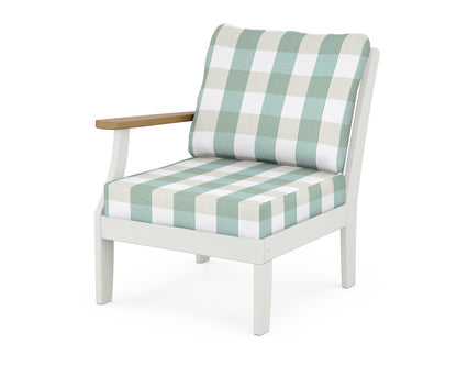 POLYWOOD® Braxton Modular Left Arm Chair in White / Natural / Buffalo Plaid Glacier Spa