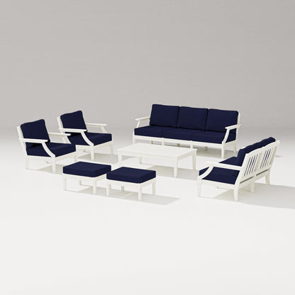PW Designer Series Estate 7-Piece Lounge Sofa Set in Vintage White / Navy