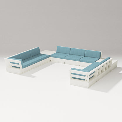 PW Designer Series Elevate 11-Piece U-Shaped Sofa Sectional in Vintage White / Lattice Sky Blue