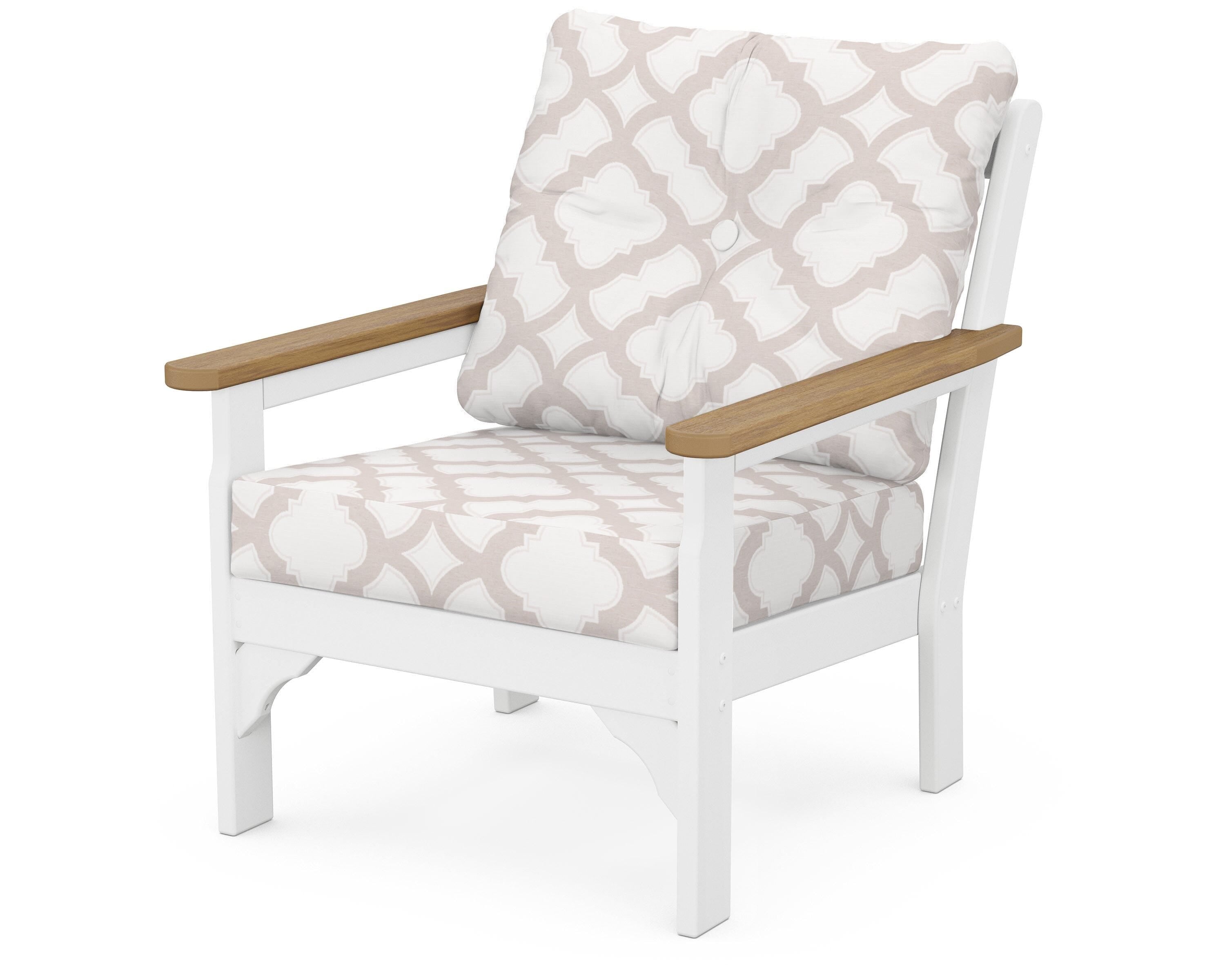 POLYWOOD® Vineyard Deep Seating Chair in White / Natural / Trellis Dune Burlap