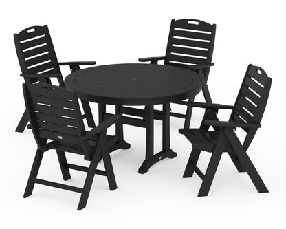 POLYWOOD® Nautical Highback Chair 5-Piece Round Dining Set with Trestle Legs in Black