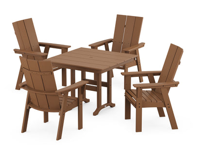 POLYWOOD® Modern Adirondack 5-Piece Farmhouse Dining Set in Teak
