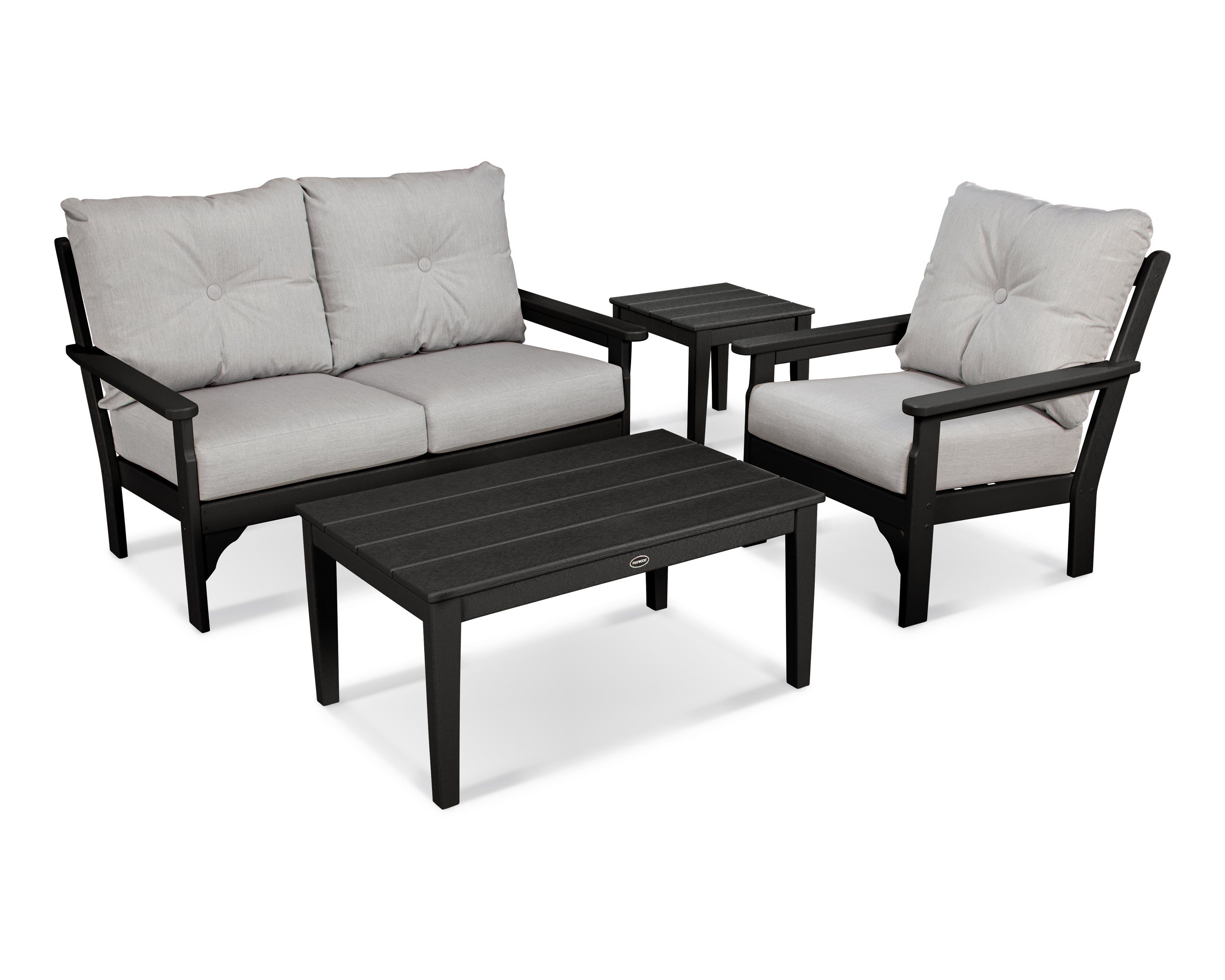 POLYWOOD® Vineyard 4-Piece Deep Seating Set in Black / Granite