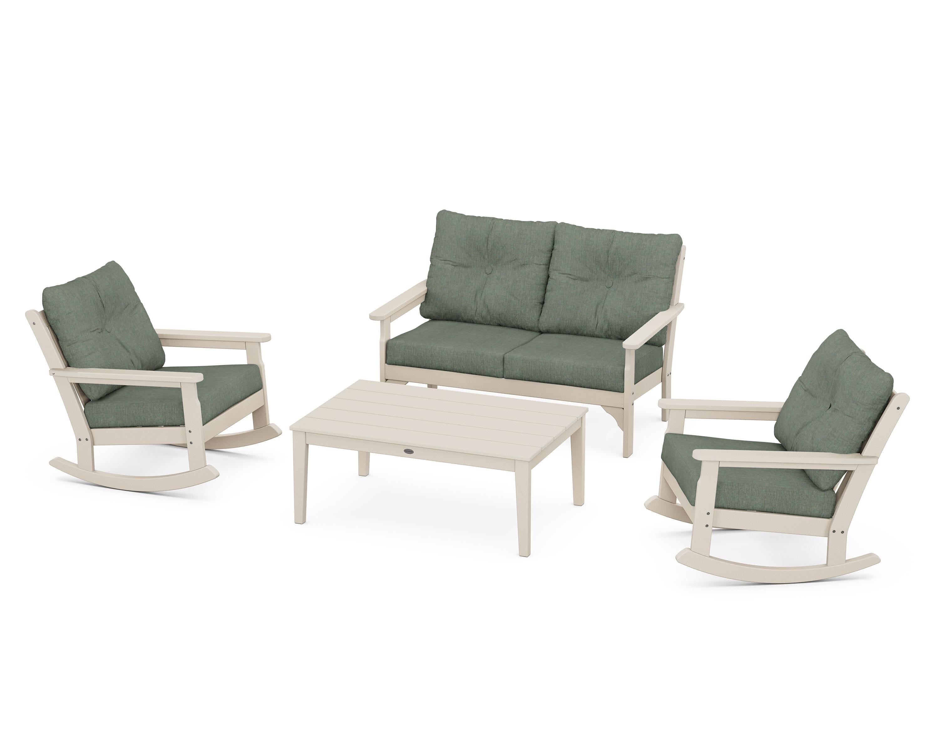 POLYWOOD® Vineyard 4-Piece Deep Seating Rocking Chair Set in Sand / Cast Sage