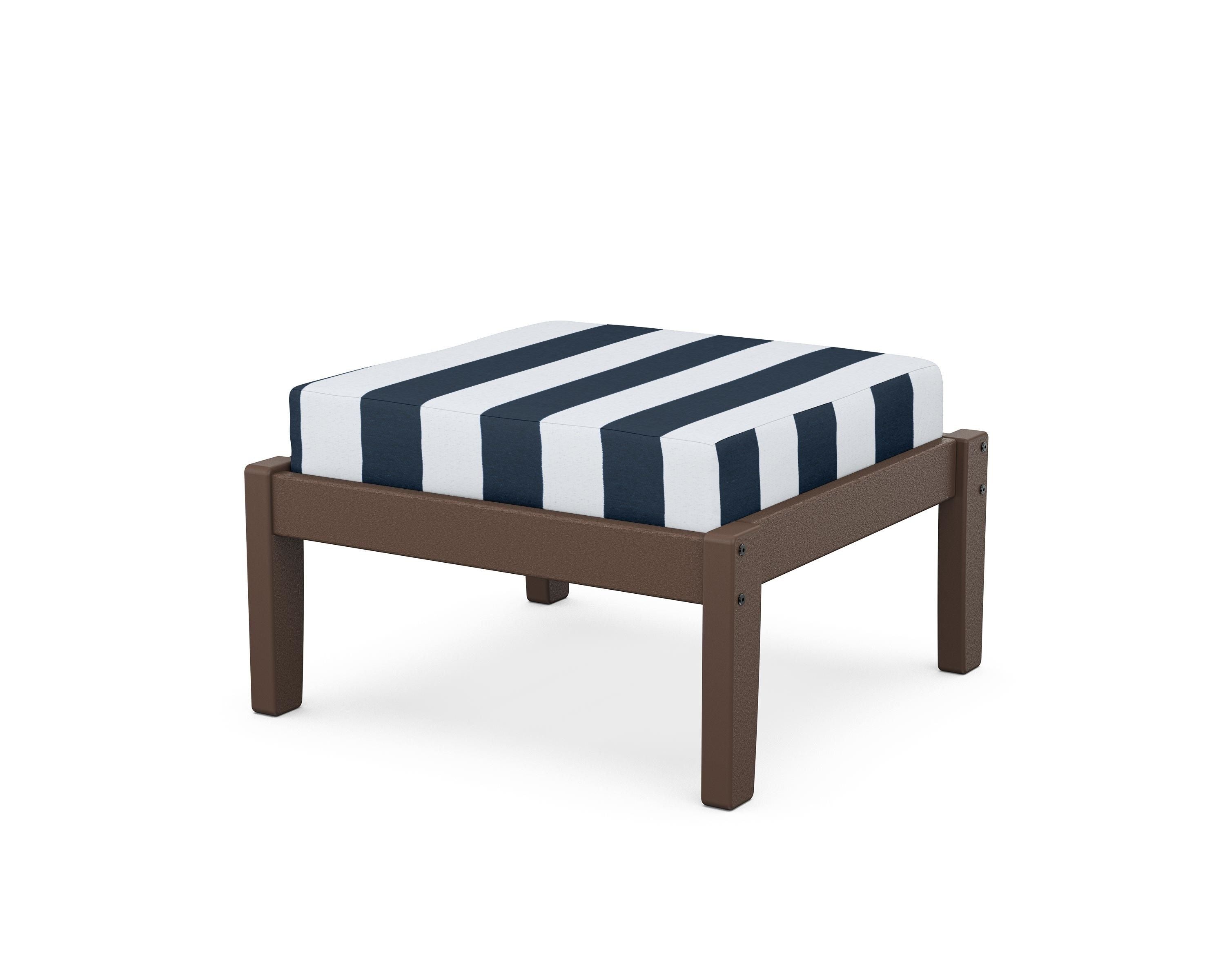 Unbranded Deep Seating Ottoman in Mahogany / Cabana Stripe Marine Indigo