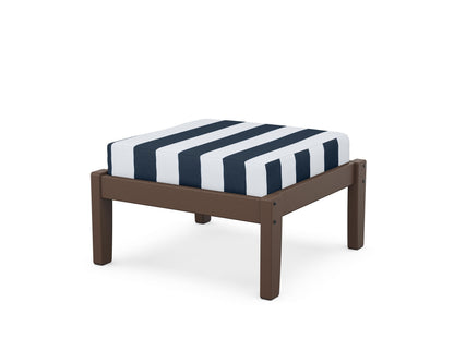 Unbranded Deep Seating Ottoman in Mahogany / Cabana Stripe Marine Indigo