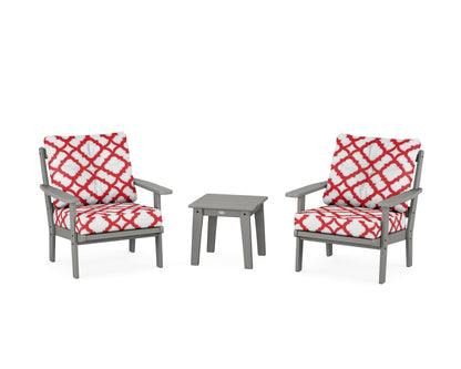POLYWOOD® Oxford 3-Piece Deep Seating Set in Slate Grey / Trellis Crimson