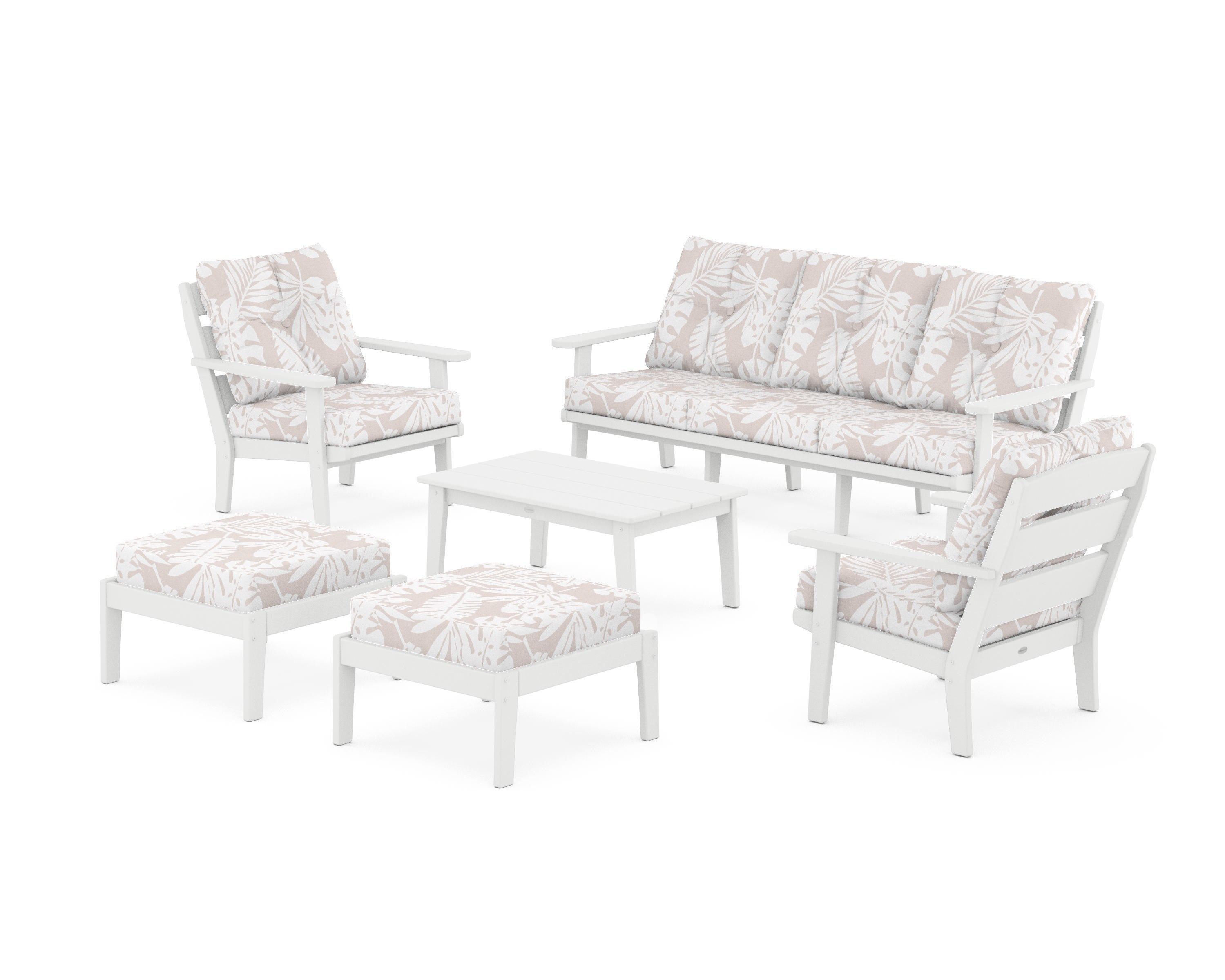 POLYWOOD® Lakeside 6-Piece Lounge Sofa Set in White / Leaf Dune Burlap