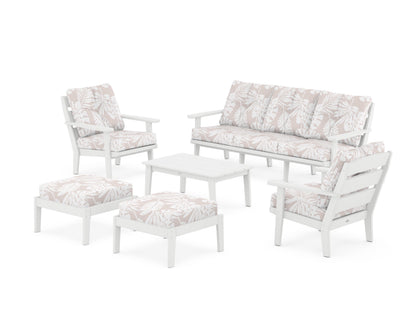 POLYWOOD® Lakeside 6-Piece Lounge Sofa Set in White / Leaf Dune Burlap