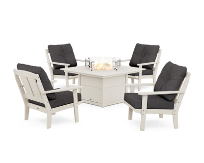 POLYWOOD® Mission 5-Piece Deep Seating Set with Fire Pit Table in Sand / Ash Charcoal