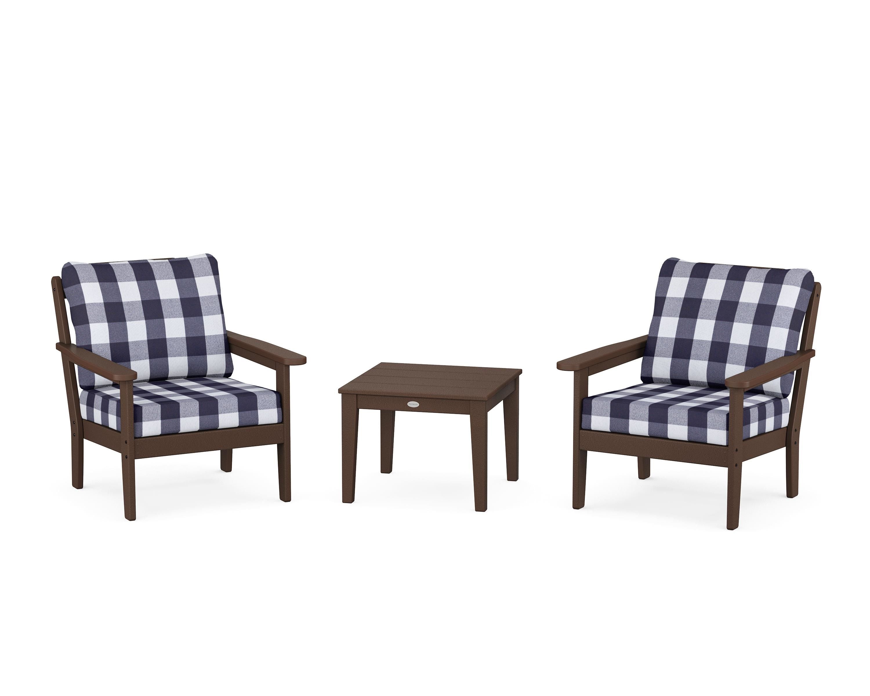 Country Living Cottage 3-Piece Deep Seating Set in Mahogany / Buffalo Plaid Navy