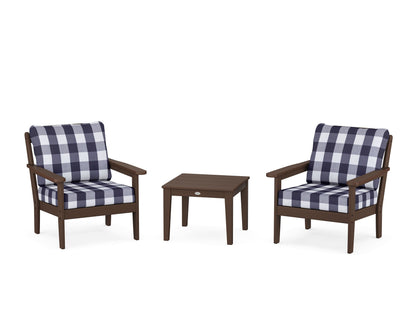 Country Living Cottage 3-Piece Deep Seating Set in Mahogany / Buffalo Plaid Navy