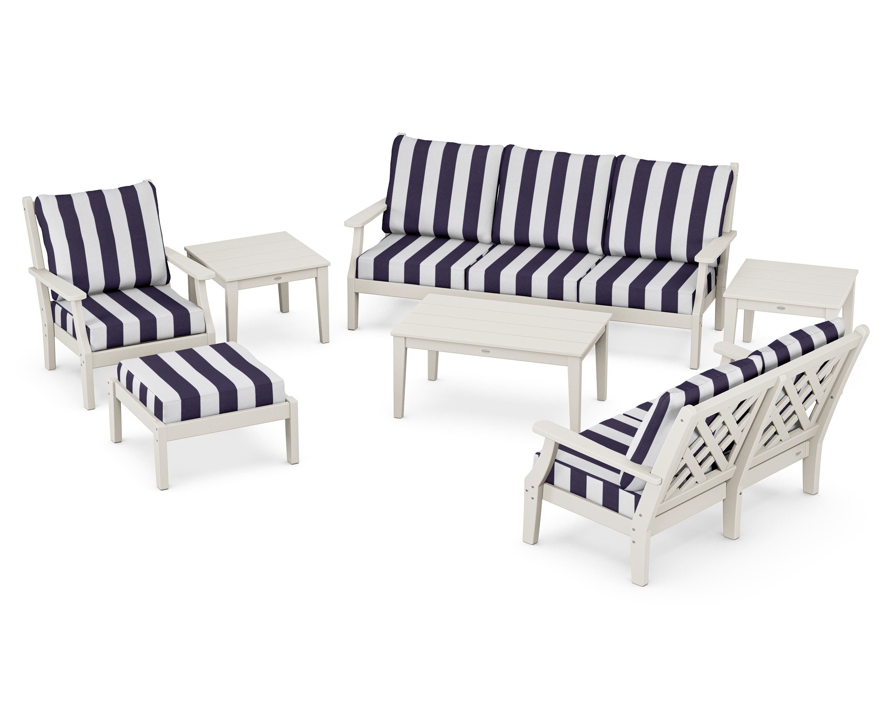 Country Living Wovendale 7-Piece Deep Seating Set in Sand / Cabana Stripe Navy