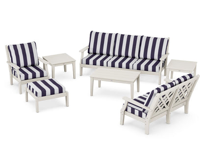 Country Living Wovendale 7-Piece Deep Seating Set in Sand / Cabana Stripe Navy