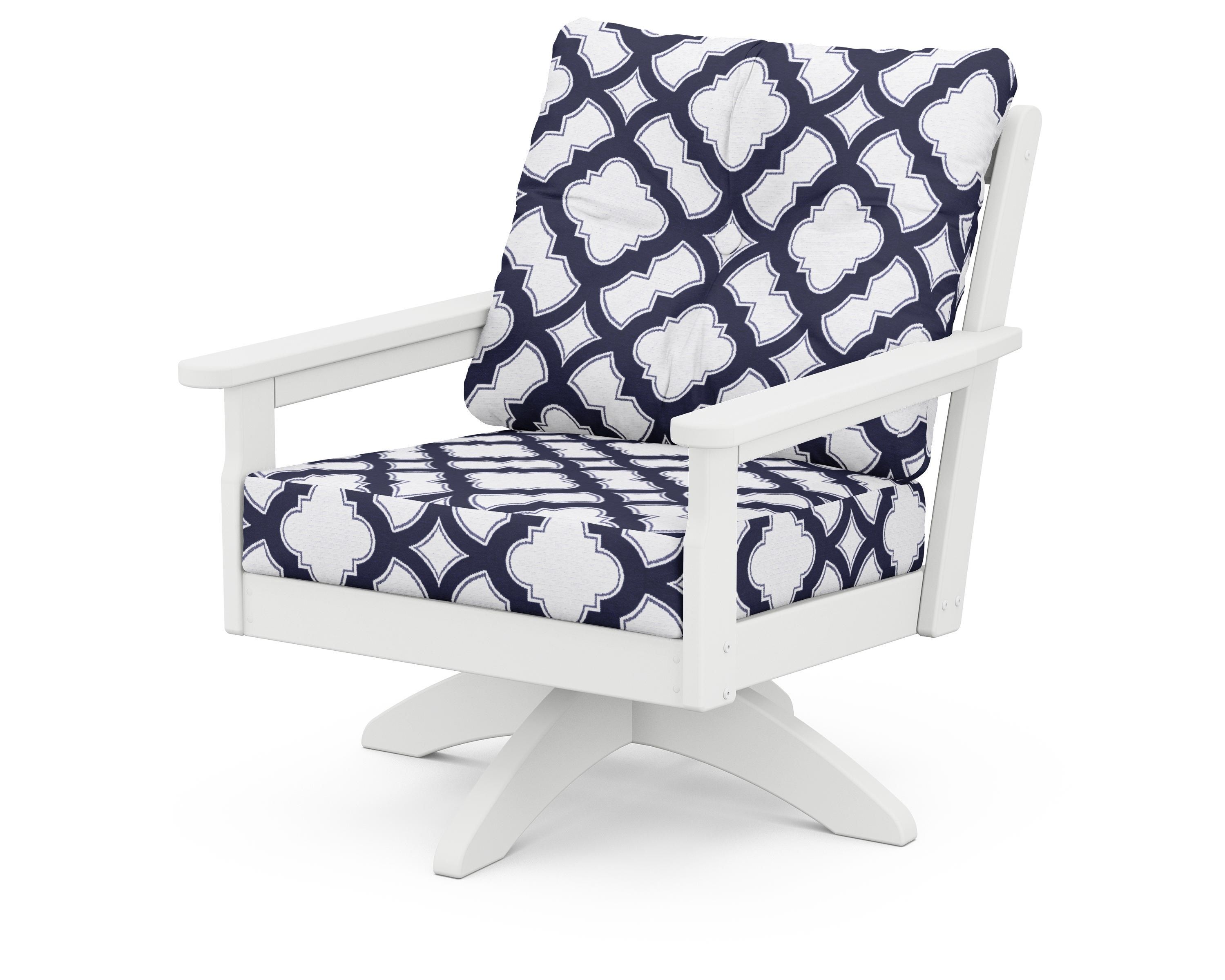 POLYWOOD® Vineyard Deep Seating Swivel Chair in White / Trellis Navy