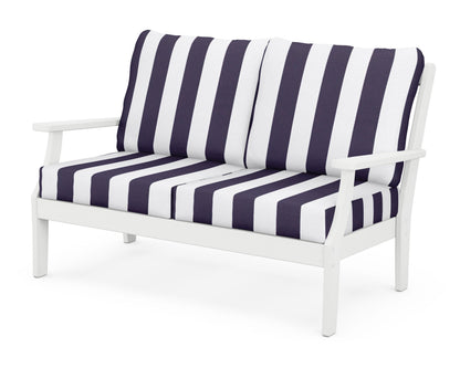POLYWOOD® Braxton Deep Seating Loveseat in White / Cabana Stripe Navy