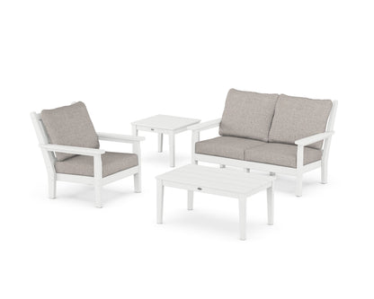 POLYWOOD® Chippendale 4-Piece Deep Seating Set in White / Weathered Tweed