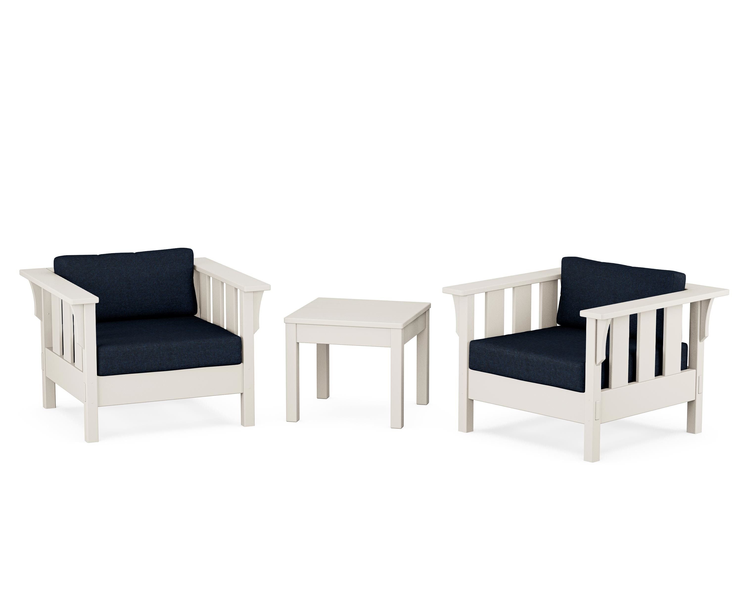 Martha Stewart by POLYWOOD® Acadia 3-Piece Deep Seating Set in Sand / Marine Indigo