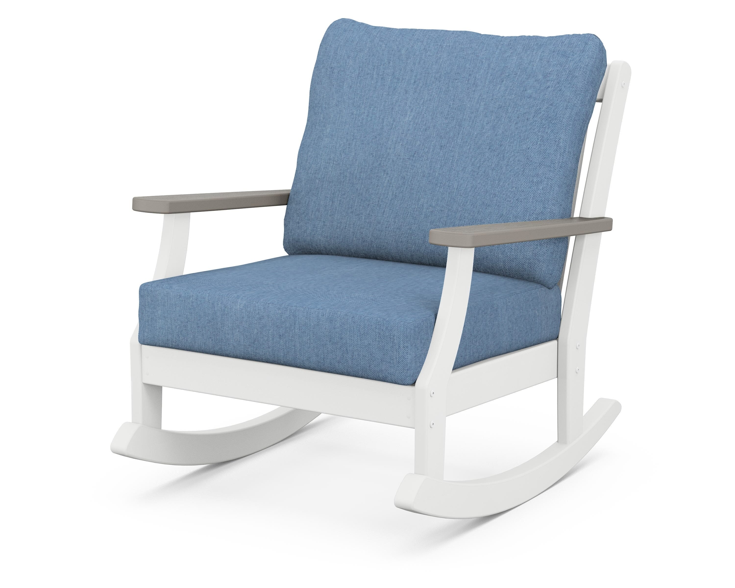 POLYWOOD® Braxton Deep Seating Rocking Chair in White / Driftwood / Sky Blue