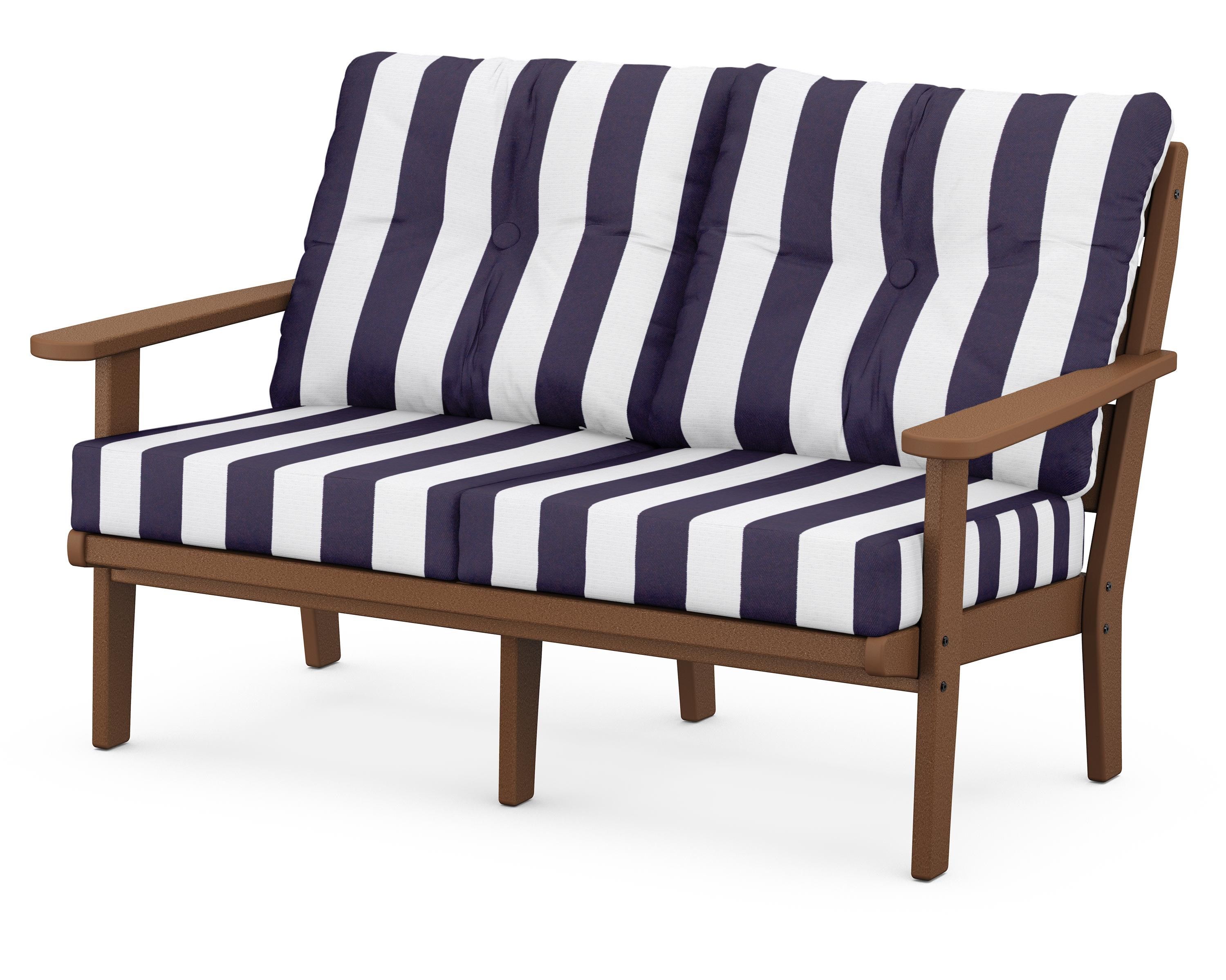 POLYWOOD® Lakeside Deep Seating Loveseat in Teak / Cabana Stripe Navy