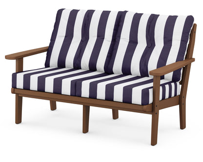 POLYWOOD® Lakeside Deep Seating Loveseat in Teak / Cabana Stripe Navy
