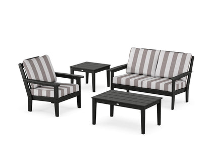 Country Living Wovendale 4-Piece Deep Seating Set in Black / Cabana Stripe Grey Mist