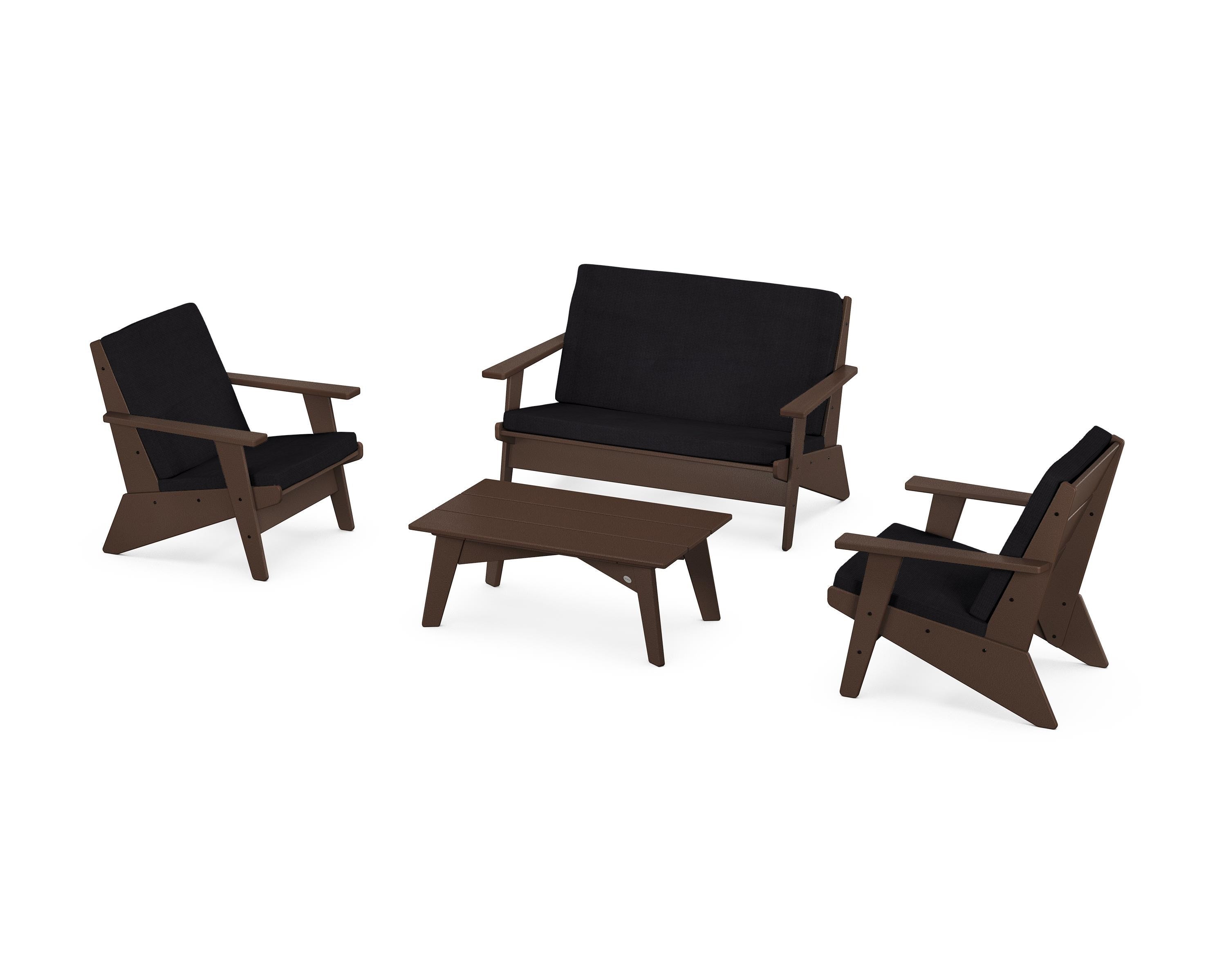 POLYWOOD® Riviera Modern Lounge 4-Piece Set in Mahogany / Midnight Linen