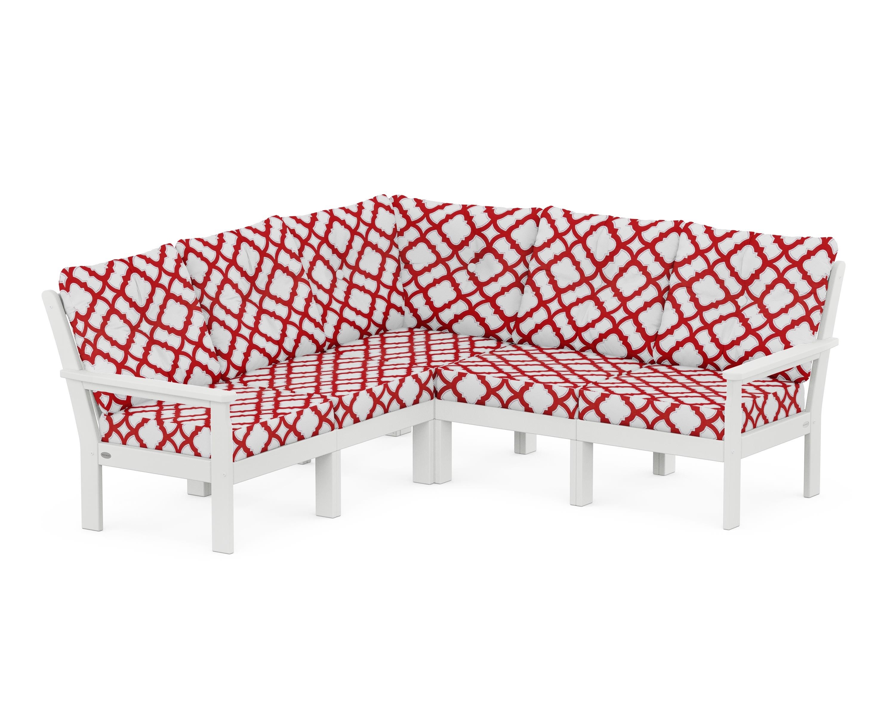 POLYWOOD® Vineyard 5-Piece Sectional in White / Trellis Crimson