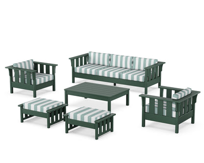 Martha Stewart by POLYWOOD® Acadia 6-Piece Lounge Sofa Set in Green / Cabana Stripe Glacier Spa