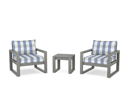 POLYWOOD® EDGE Sectional 3-Piece Deep Seating Set in Slate Grey / Buffalo Plaid Sky Blue
