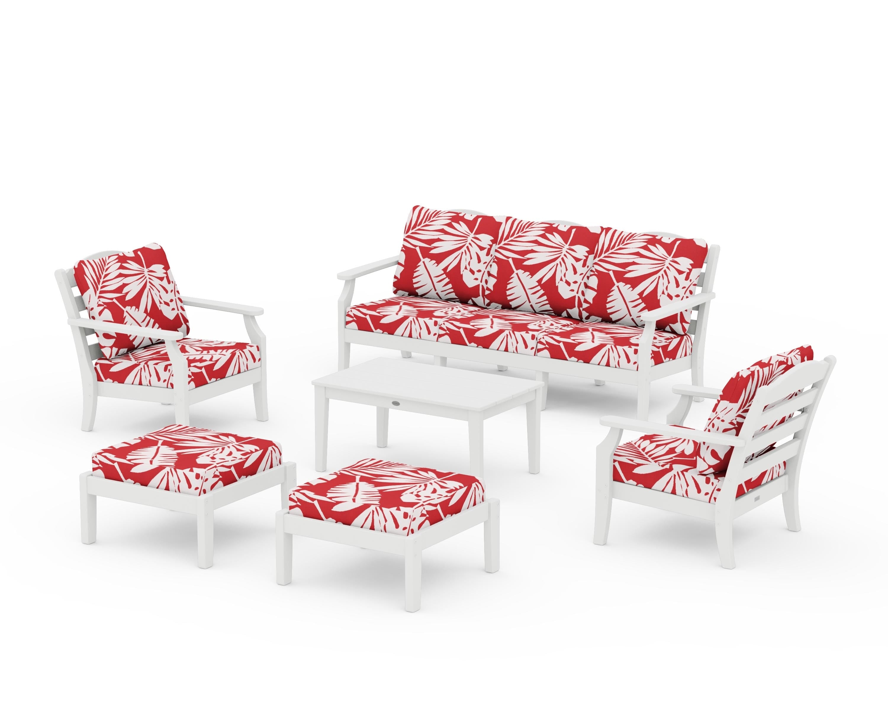 Draper James™ by  POLYWOOD® Savannah 6-Piece Lounge Sofa Set in White / Leaf Crimson
