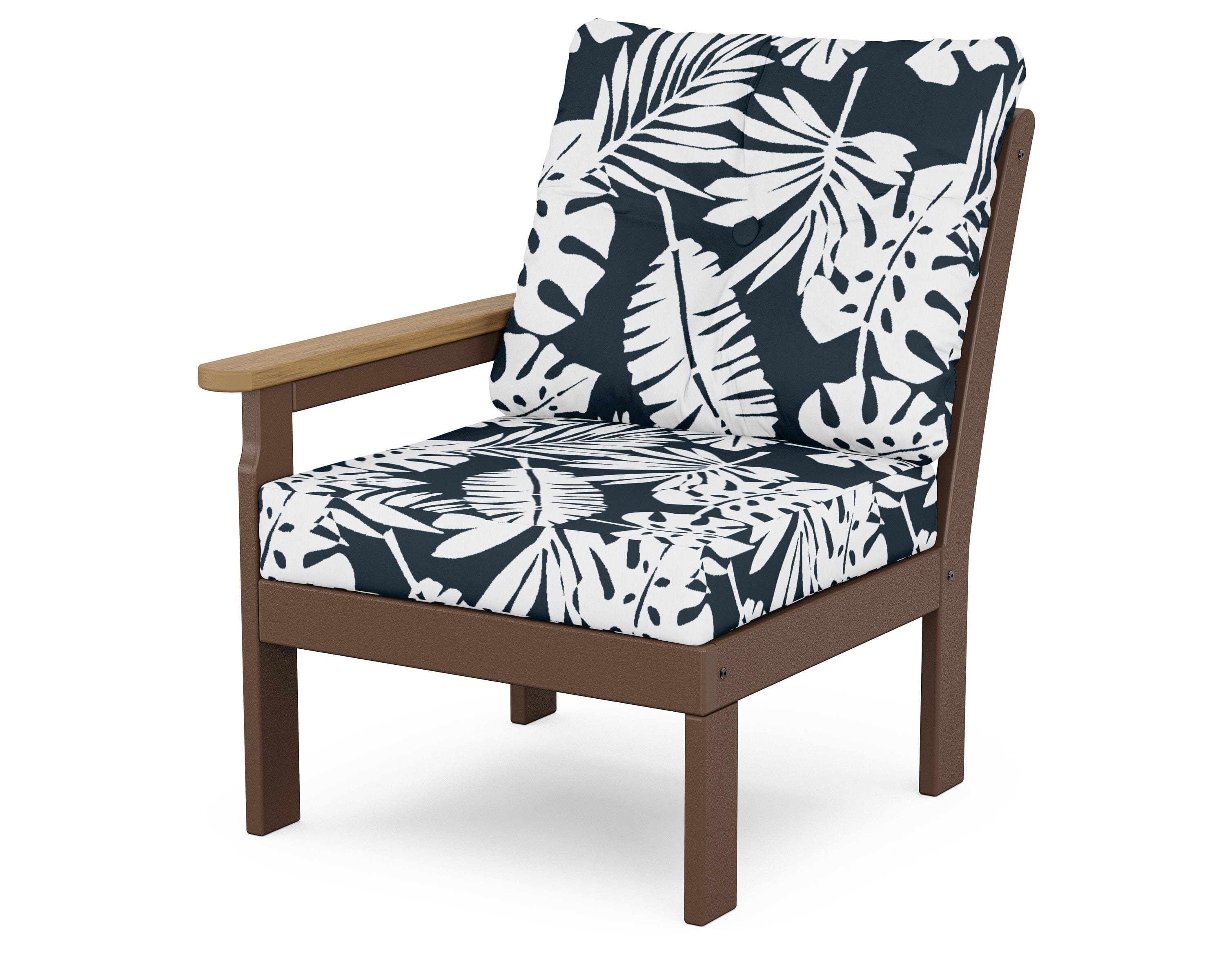 POLYWOOD® Vineyard Modular Left Arm Chair in Mahogany / Natural / Leaf Marine Indigo