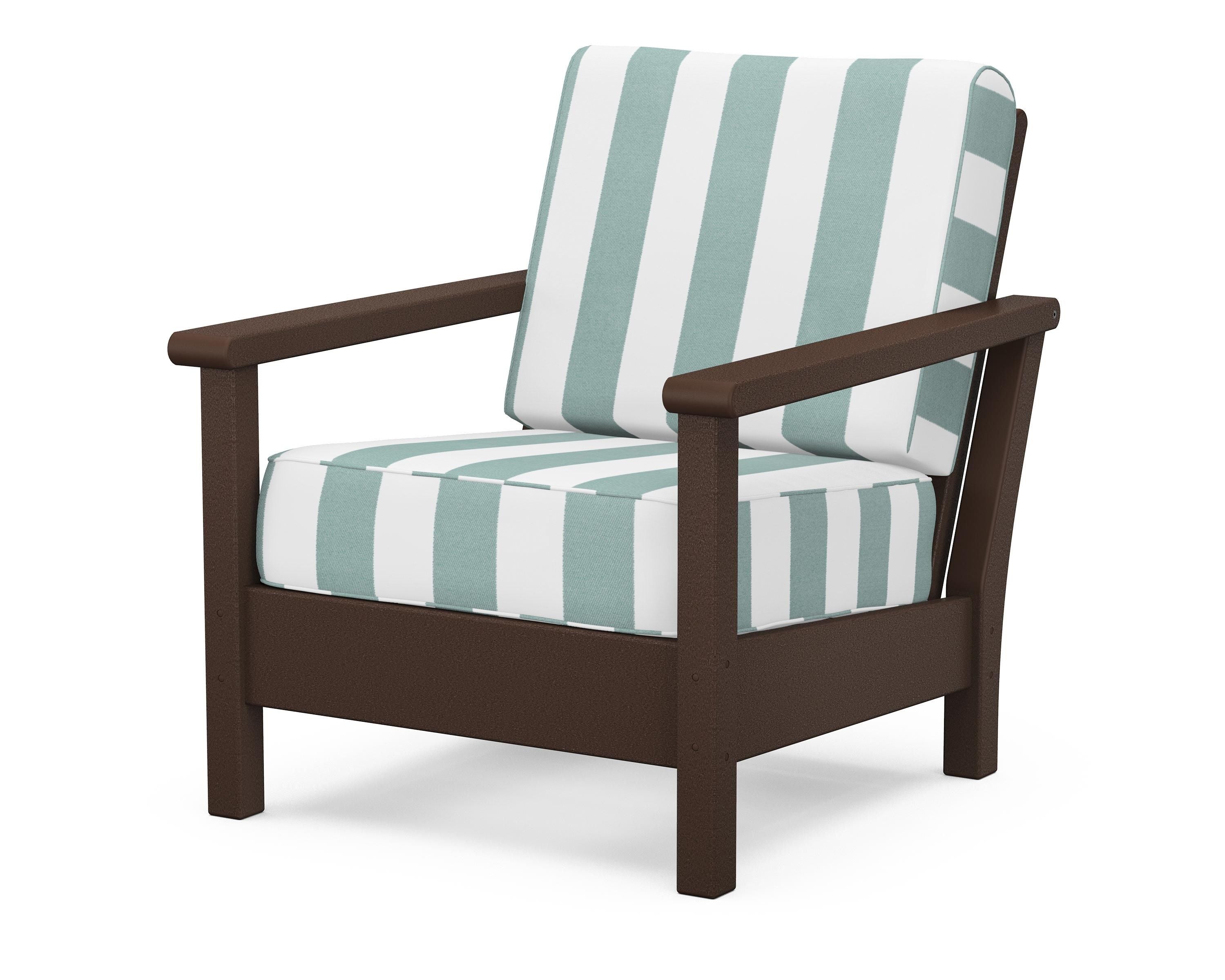 POLYWOOD® Harbour Deep Seating Chair in Mahogany / Cabana Stripe Glacier Spa