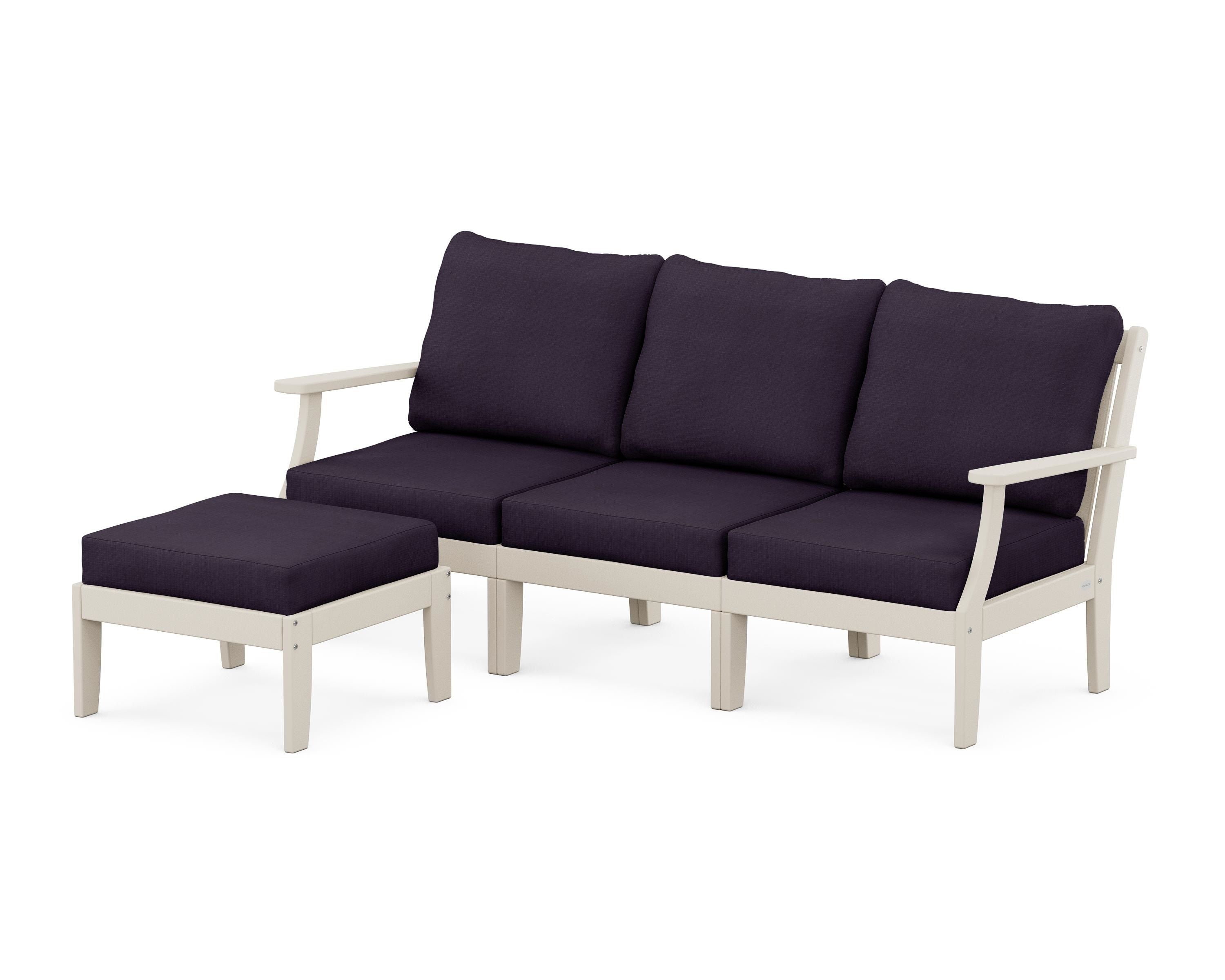 POLYWOOD® Braxton Modular 4-Piece Deep Seating Set with Ottoman in Sand / Navy Linen