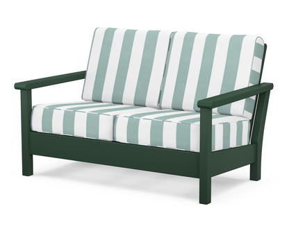 POLYWOOD® Harbour Deep Seating Loveseat in Green / Cabana Stripe Glacier Spa