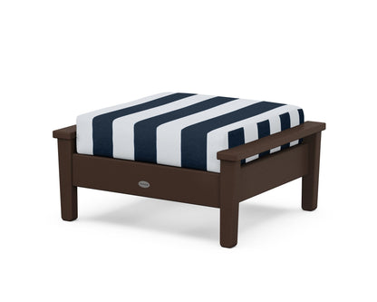 POLYWOOD® Prescott Deep Seating Ottoman in Mahogany / Cabana Stripe Marine Indigo