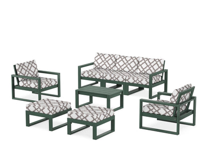 POLYWOOD® EDGE Sectional 8-Piece Lounge Sofa Set in Green / Trellis Grey Mist