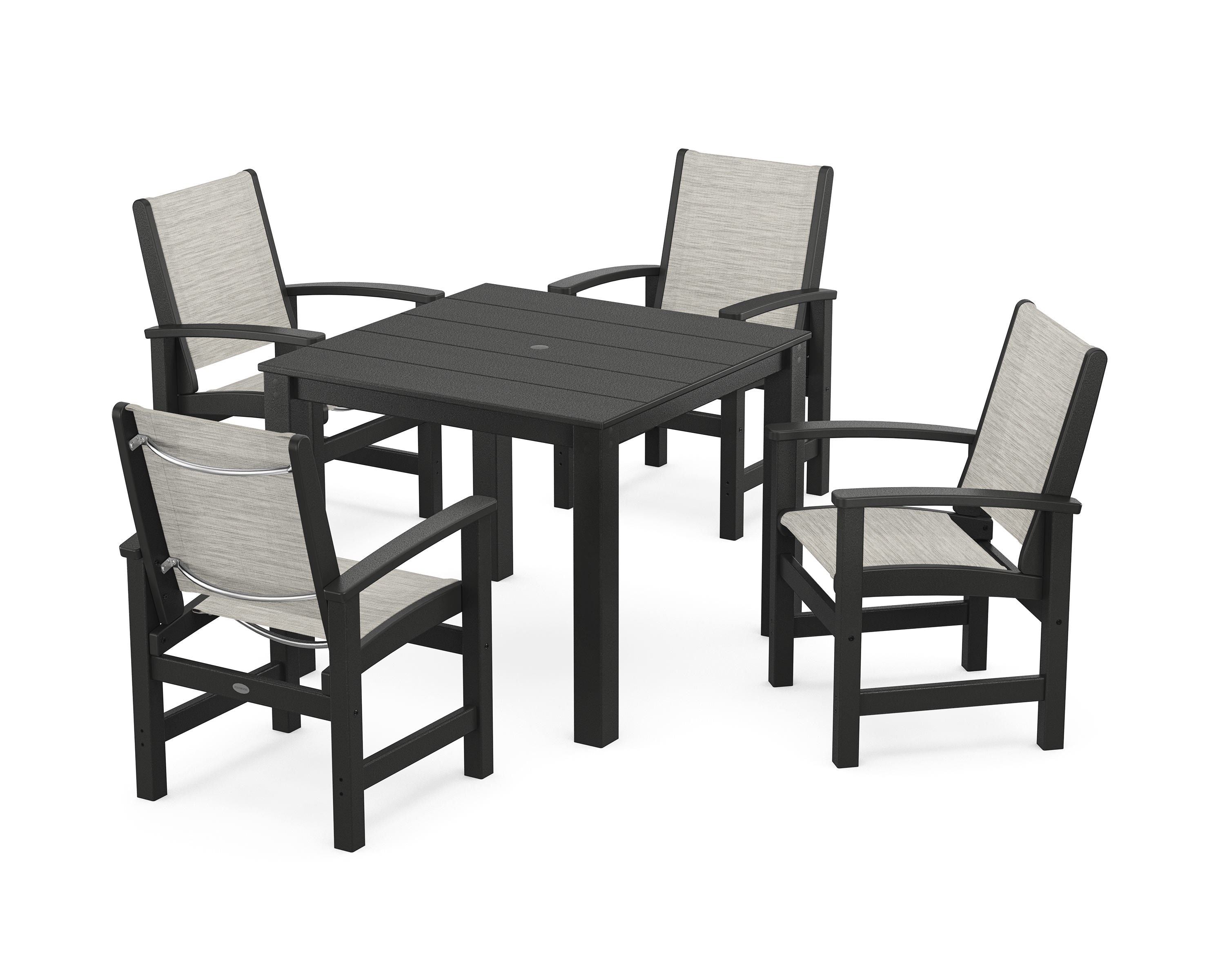 POLYWOOD® Coastal 5-Piece Parsons Dining Set in Black / Birch Sling